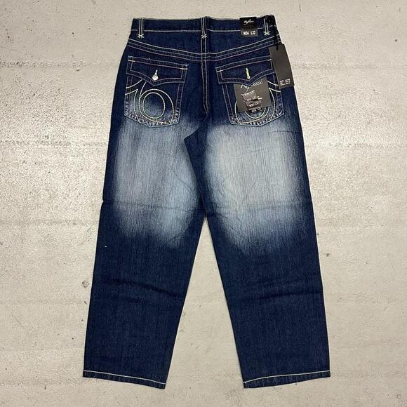 Vintage baggy y2k riflessi faded blue skater unique embroidered design denim - Picture 1 of 7